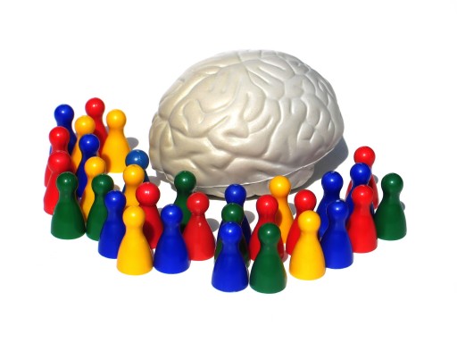 figures around a brain model